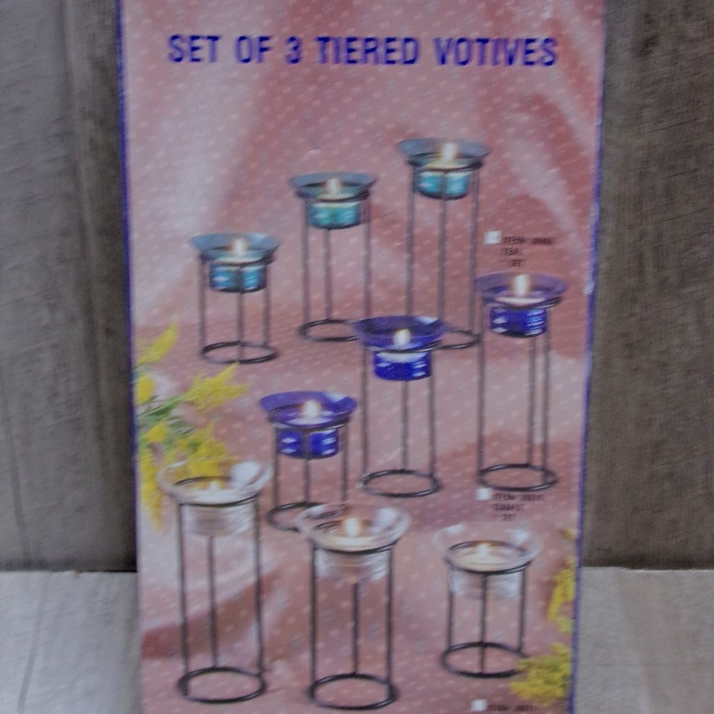 Set of three Tiered Votives in Teal Color.